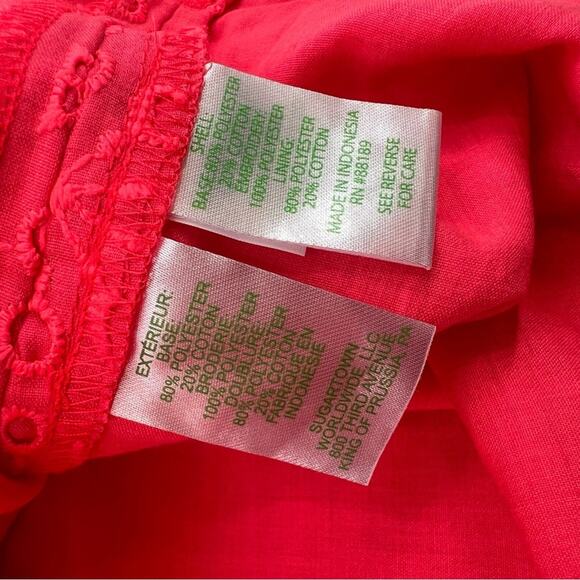 Lilly Pulitzer Lina top Spicy Coral Neon Sunburst Eyelet Sz M - Picture 6 of 7